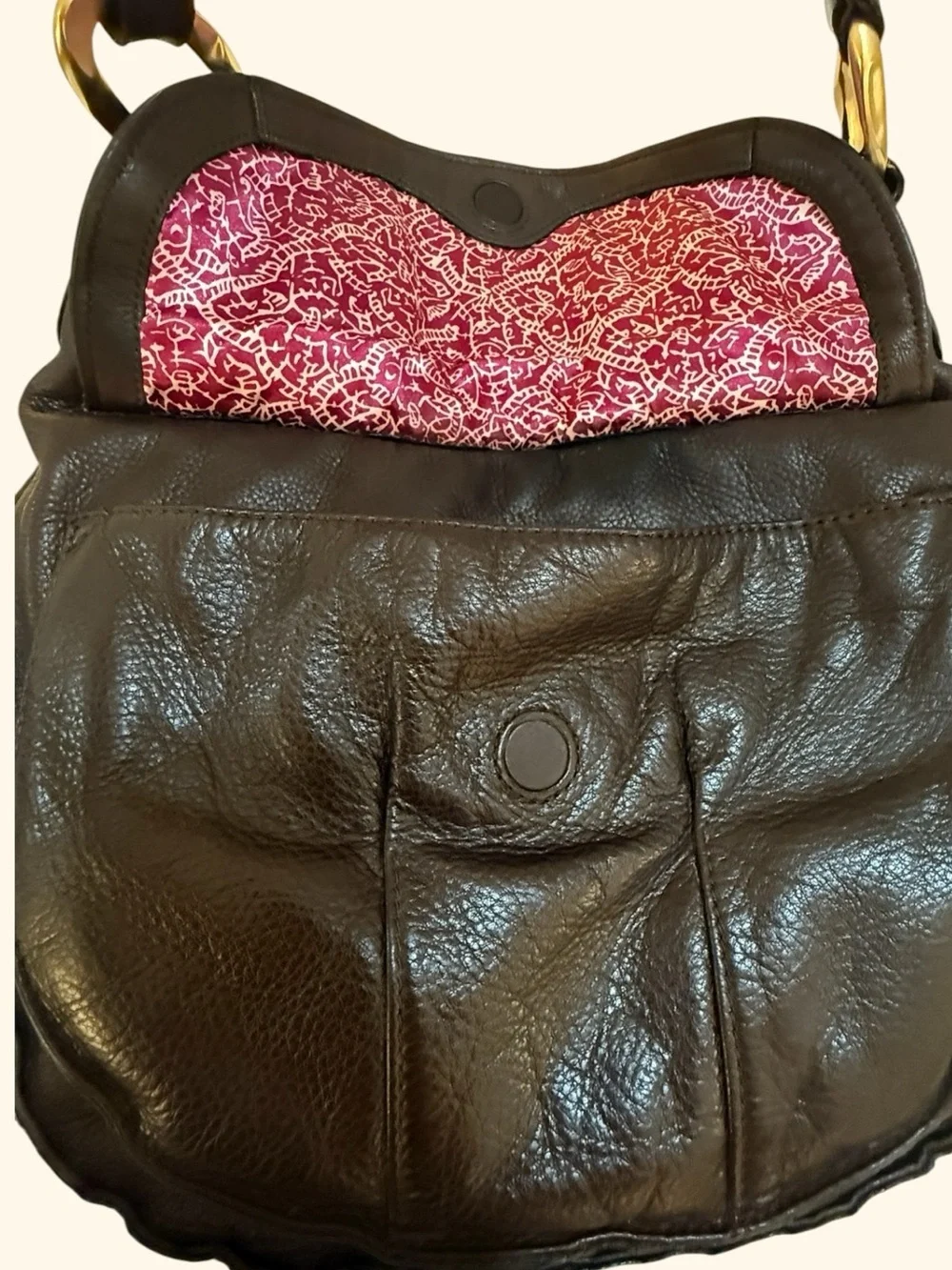 Sigrid Olsen BOHO Brown Leather HOBO Tote Shoulder Bag with Gold Hardware